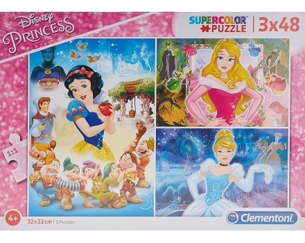 Puzzle SuperColor - Disney Princess - 3x48 elementy - Clementoni - 25211